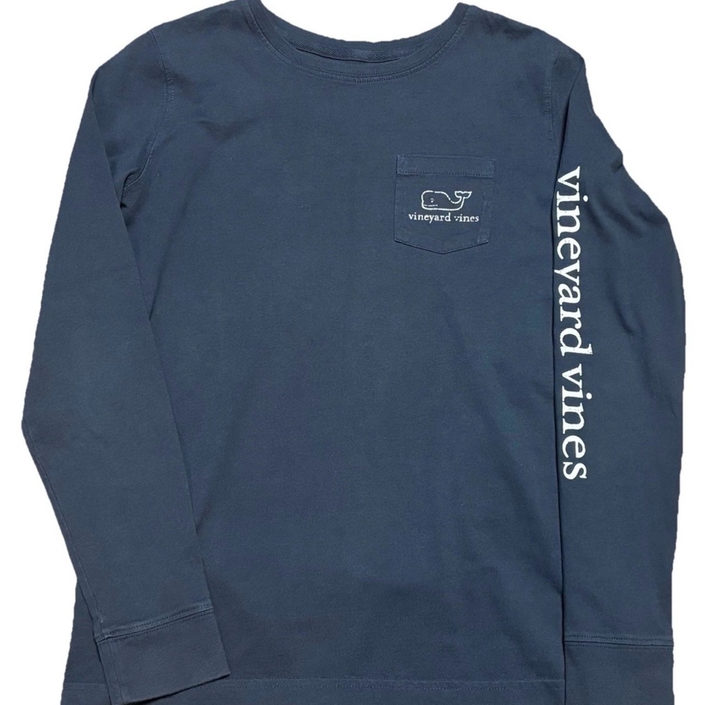 Vineyard Vines Women's Vintage Whale Pocket L/S T Shirt Blue NWOT - Picture 2 of 6